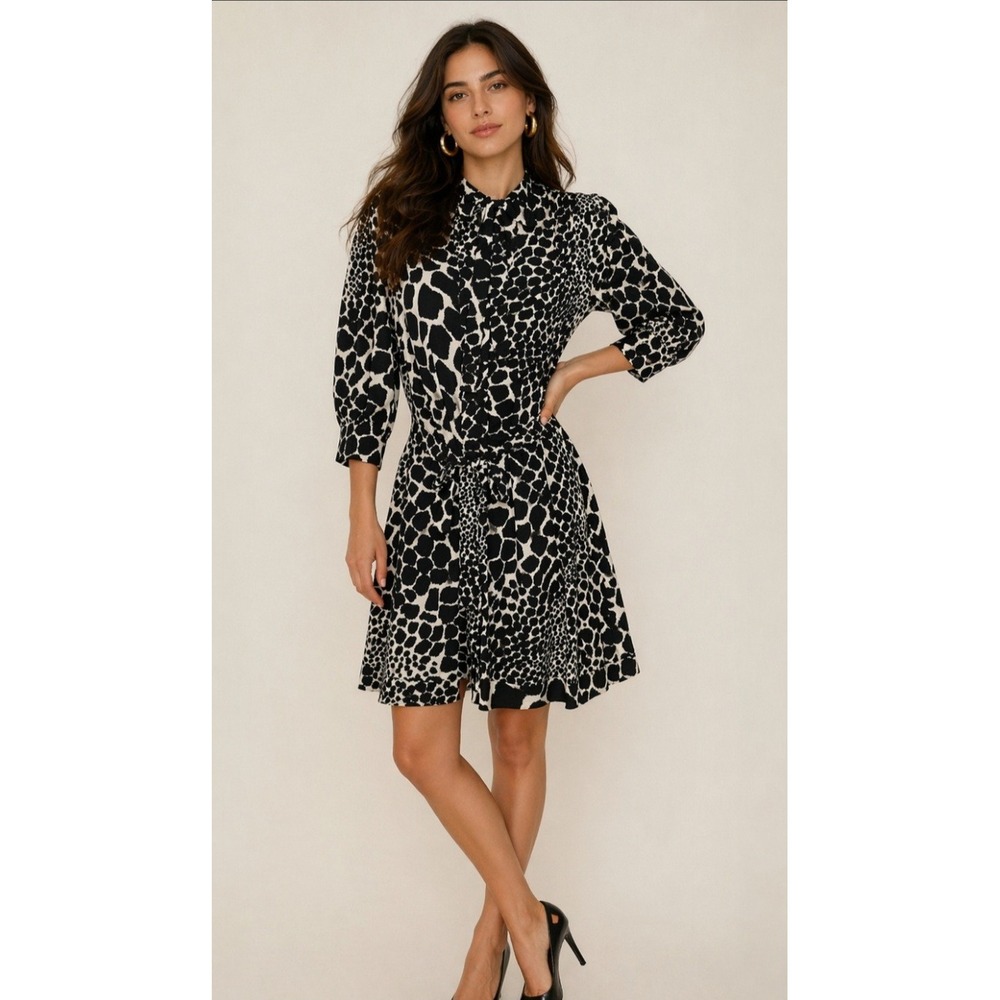 Topshop Black/White Giraffe Print Mini Shirt Dress